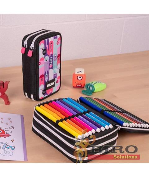 Penar școlar Milan „Aliens” cu 3 compartimente și umplutură